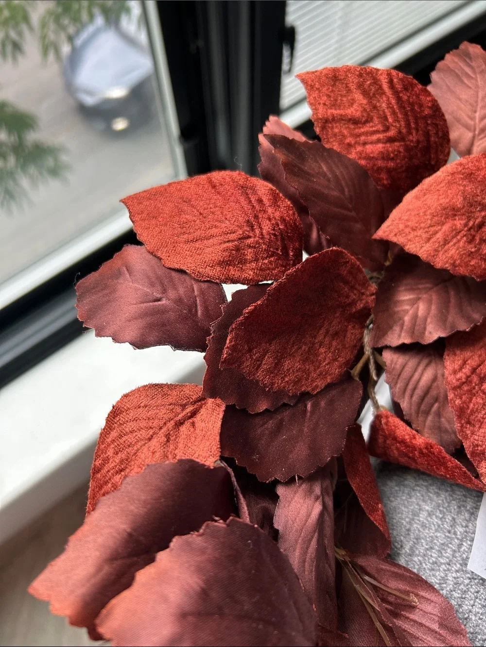 Decorative Fall Leaf Wreath or Garland in Rich Rust Red